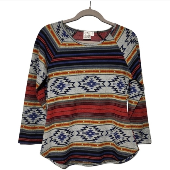 PARSLEY SAGE Top Womens Small Multicolor Y2K Southwestern Western Boho Artsy - Picture 2 of 12
